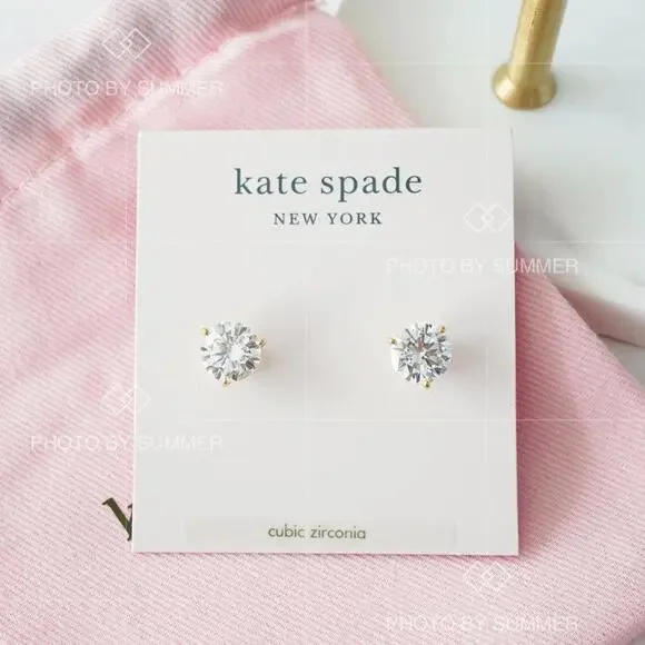 Kate Spade Brilliant Statements Tri prong Stud Earrings Clear Gold - Picture 2 of 6